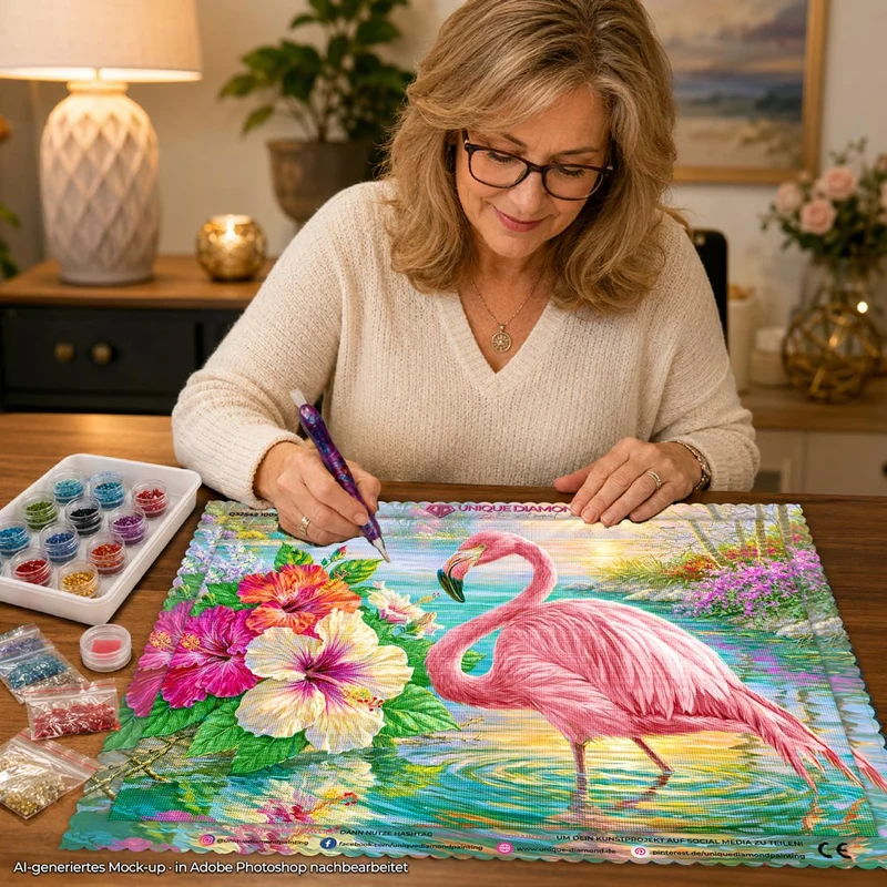 5D Diamond Painting – Flamingo im Hibiskusparadies