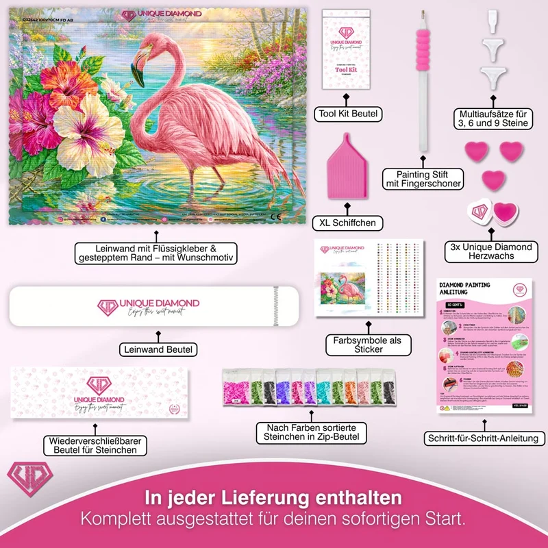 5D Diamond Painting – Flamingo im Hibiskusparadies