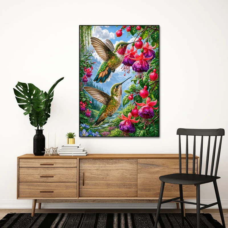 5D Diamond Painting – Kolibris im Fuchsiengarten