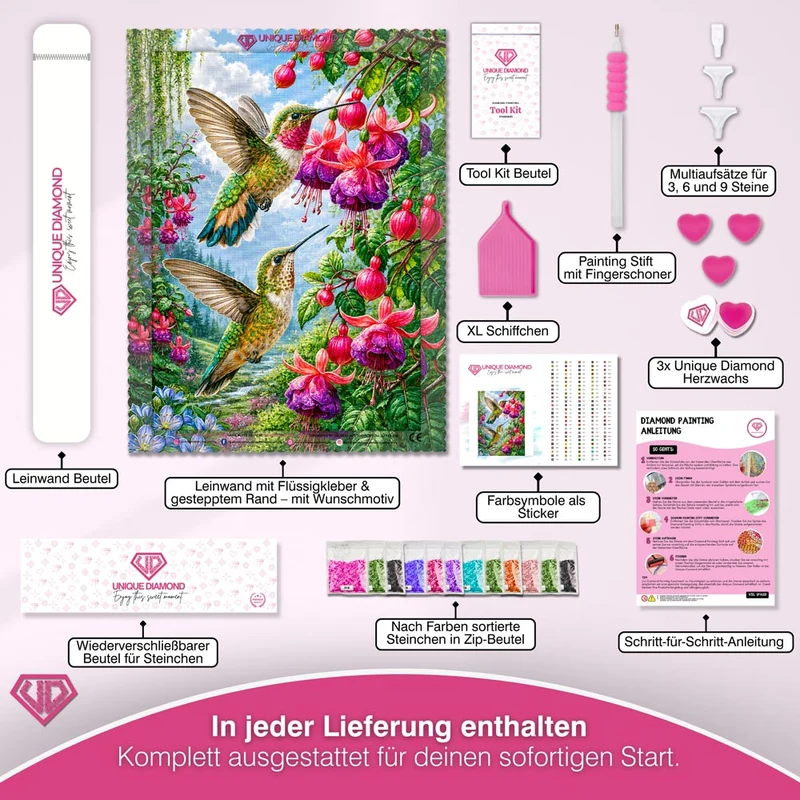 5D Diamond Painting – Kolibris im Fuchsiengarten