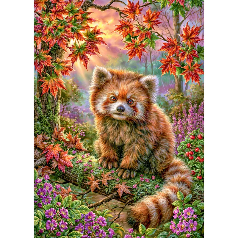 5D Diamond Painting – Roter Panda im goldenen Herbstwald