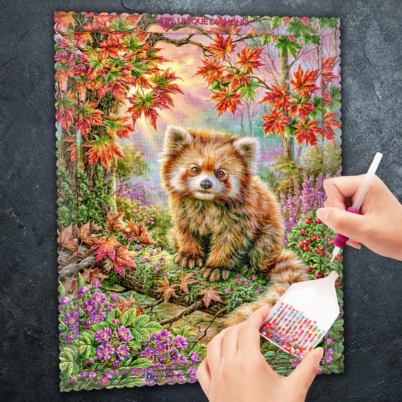 5D Diamond Painting – Roter Panda im goldenen Herbstwald