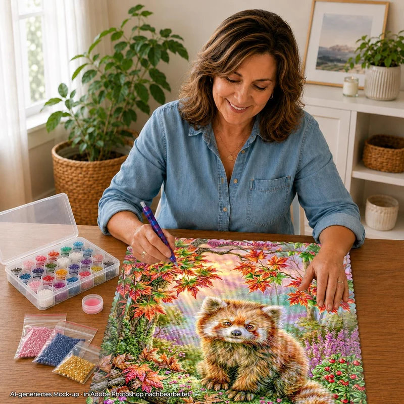 5D Diamond Painting – Roter Panda im goldenen Herbstwald
