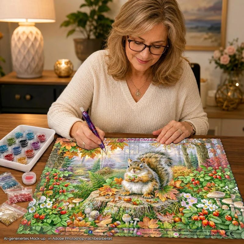 5D Diamond Painting – Goldpfötchen im Herbstzauber