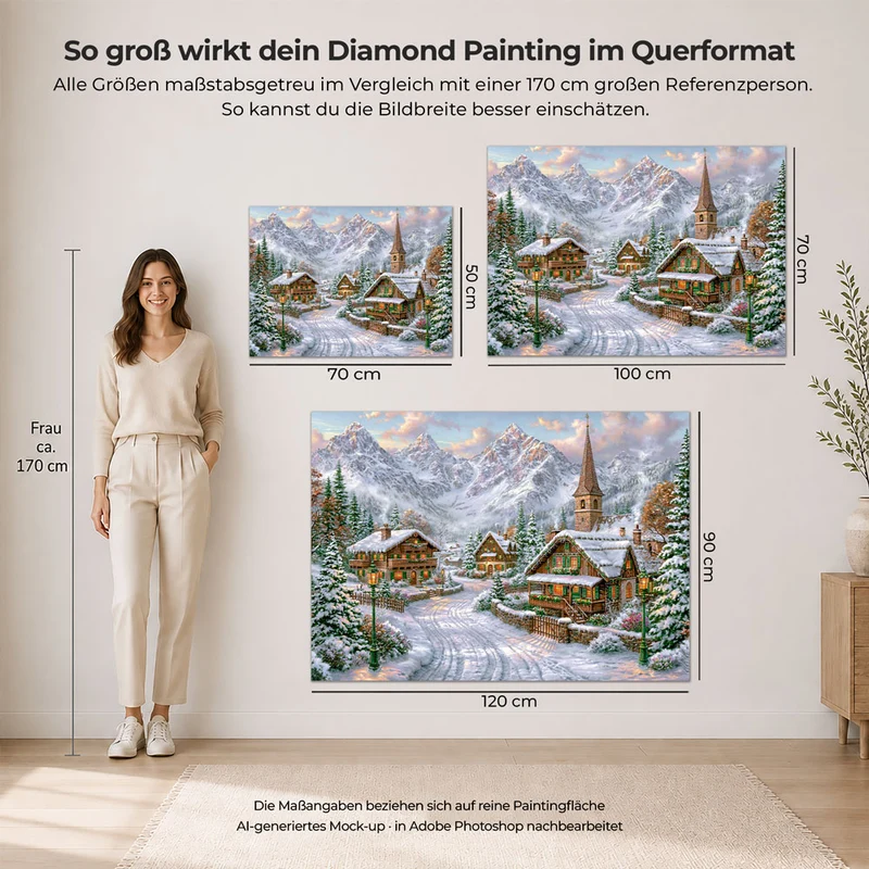 5D Diamond Painting – Winterdorf im Alpenglühen