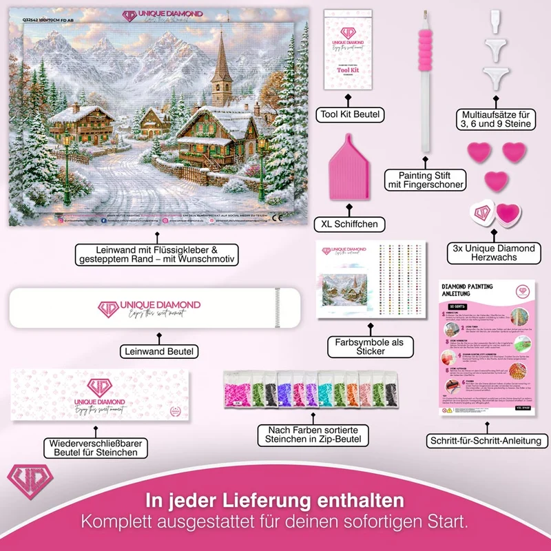 5D Diamond Painting – Winterdorf im Alpenglühen