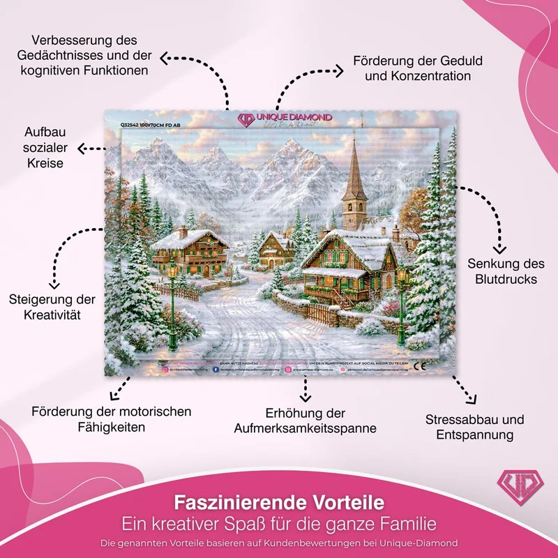 5D Diamond Painting – Winterdorf im Alpenglühen