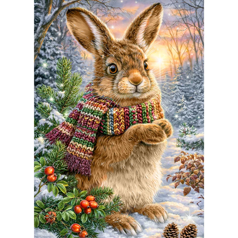 5D Diamond Painting – Winterhase im Kuschelschal