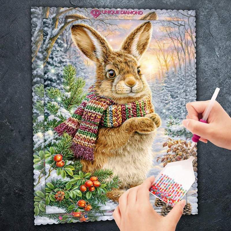 5D Diamond Painting – Winterhase im Kuschelschal