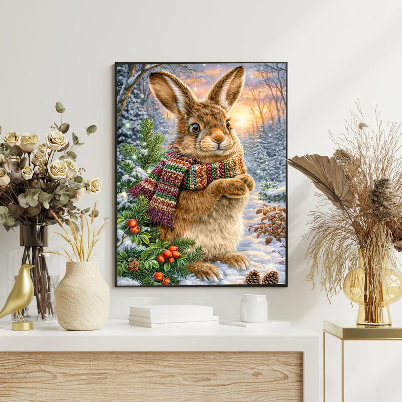 5D Diamond Painting – Winterhase im Kuschelschal