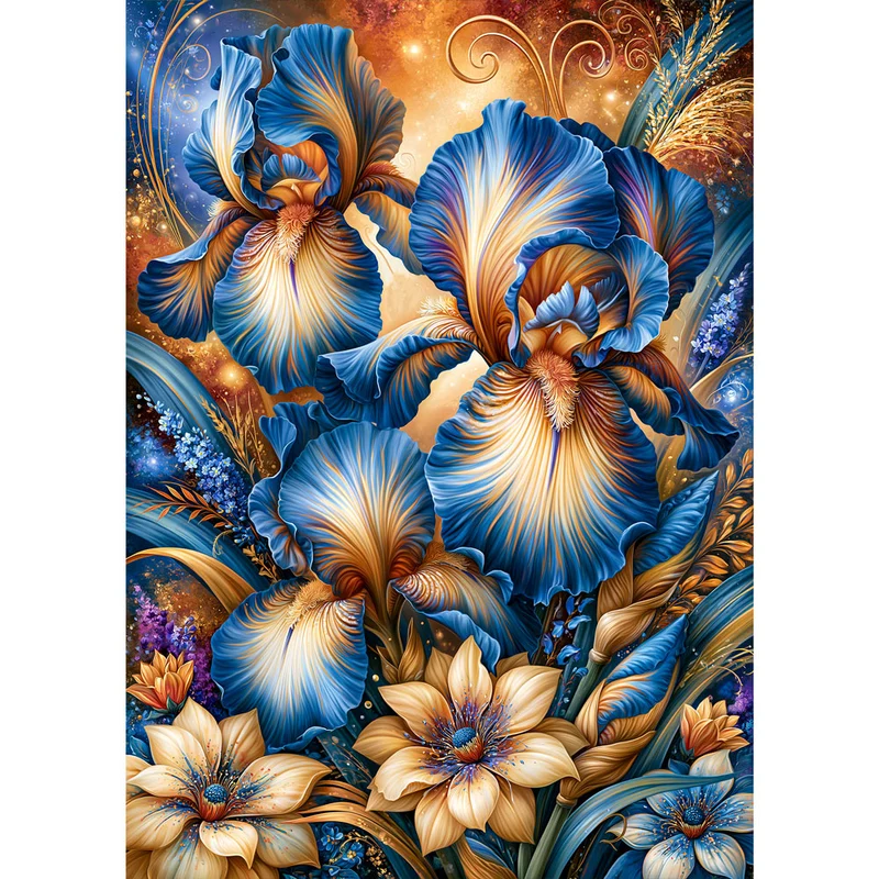 5D Diamond Painting – Blue Iris Golden Radiance