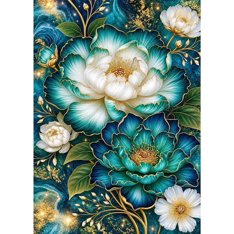5D Diamond Painting – Emerald Golden Bloom