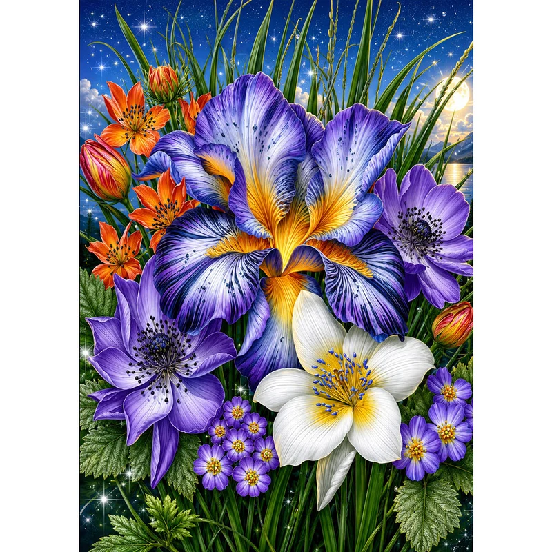 5D Diamond Painting – Starlit Iris Garden