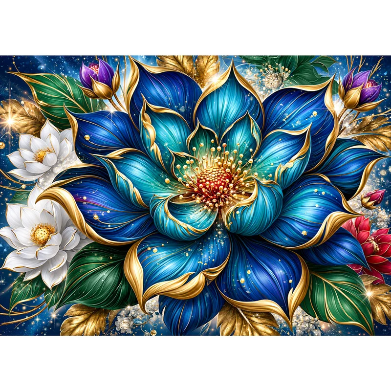 5D Diamond Painting – Sapphire & Gold Elegance