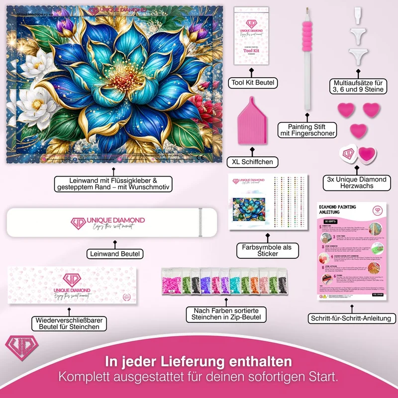 5D Diamond Painting – Sapphire & Gold Elegance