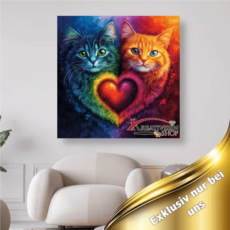 2 Katzen mit Herz - 5D DIY Diamond Painting