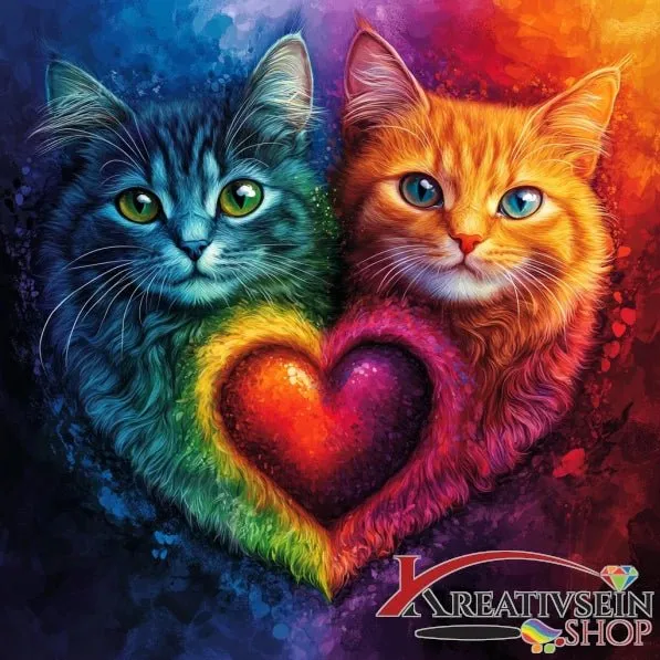 2 Katzen mit Herz - 5D DIY Diamond Painting