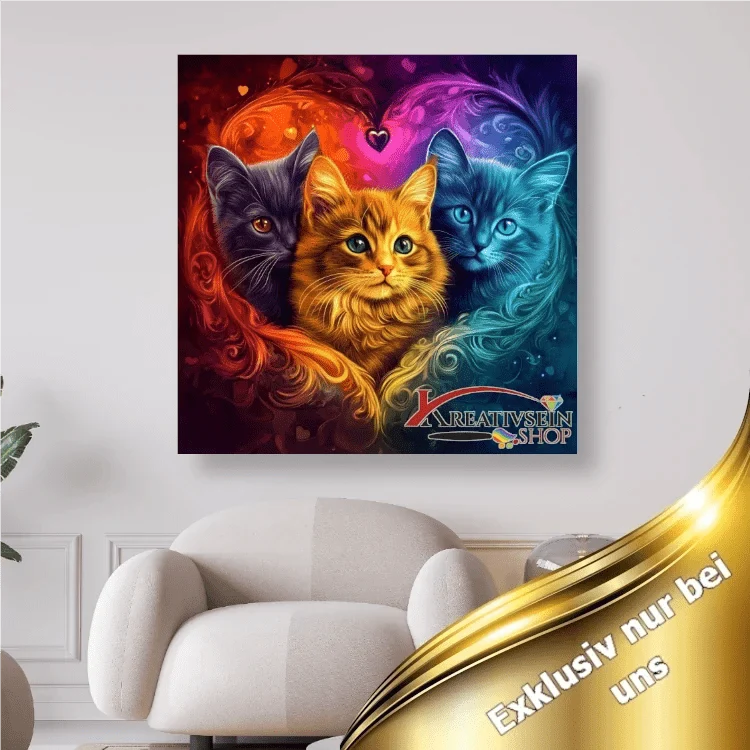 3 Kätzchen mit Herzen - 5D DIY Diamond Painting