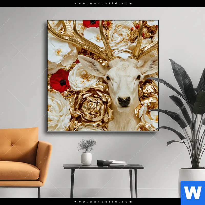 Wechselmotiv | Weißer Hirsch zwischen Rosen | Quadrat