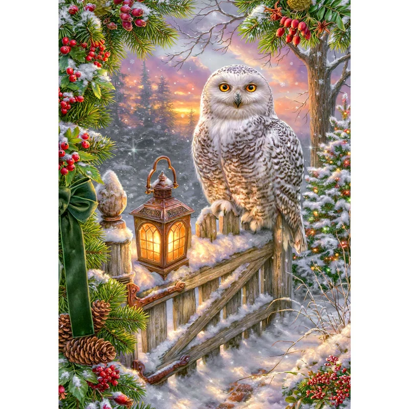 5D Diamond Painting – Schneeeule im Weihnachtszauber