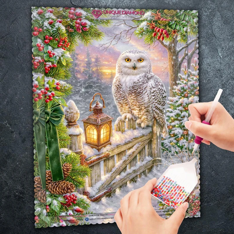 5D Diamond Painting – Schneeeule im Weihnachtszauber