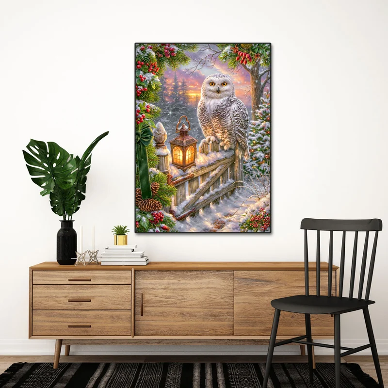 5D Diamond Painting – Schneeeule im Weihnachtszauber
