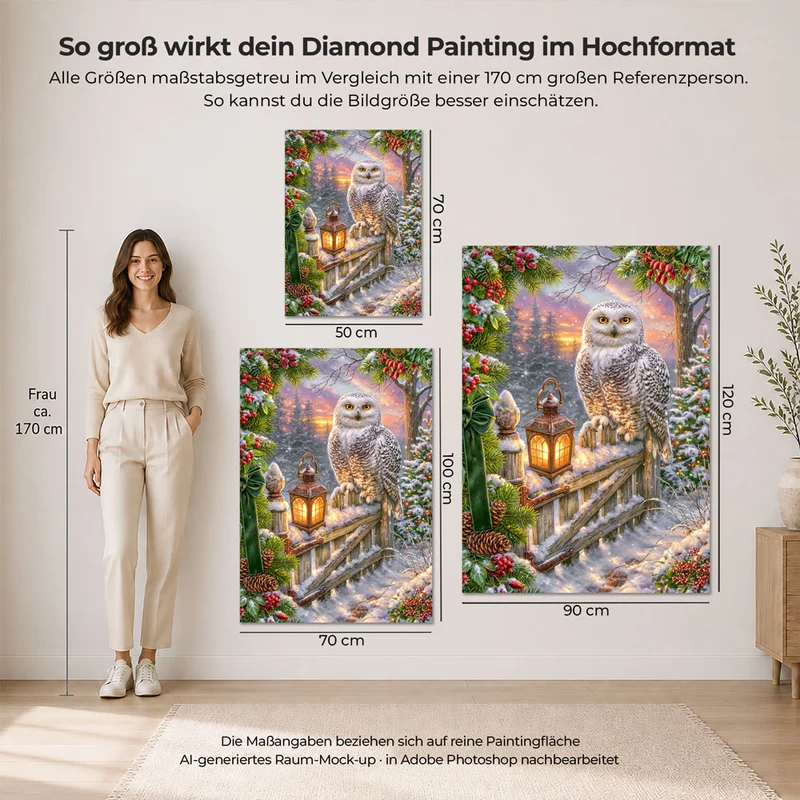 5D Diamond Painting – Schneeeule im Weihnachtszauber