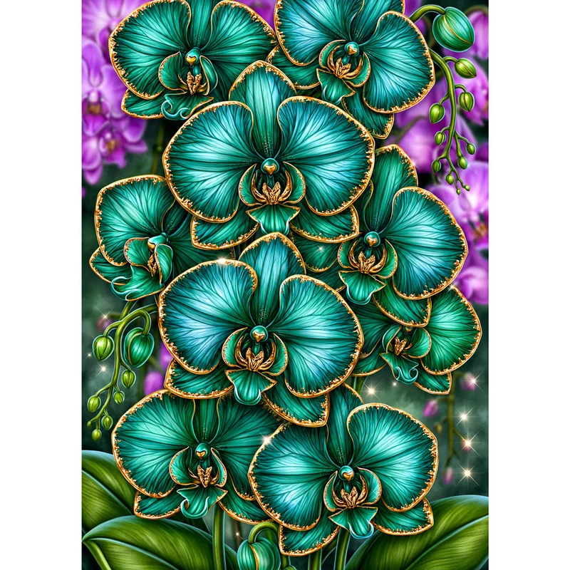 5D Diamond Painting – Smaragdorchideen im Goldglanz