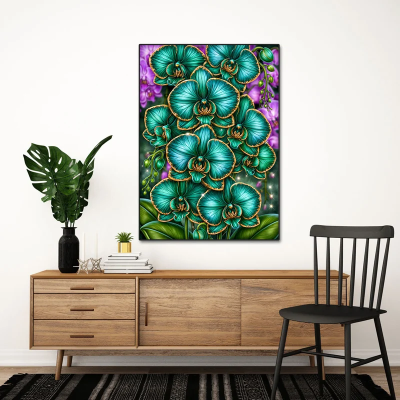 5D Diamond Painting – Smaragdorchideen im Goldglanz