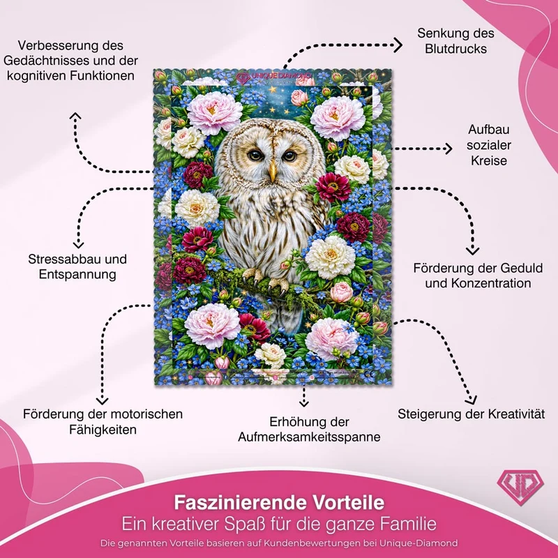 5D Diamond Painting – Eule im Garten der Sternenblüten