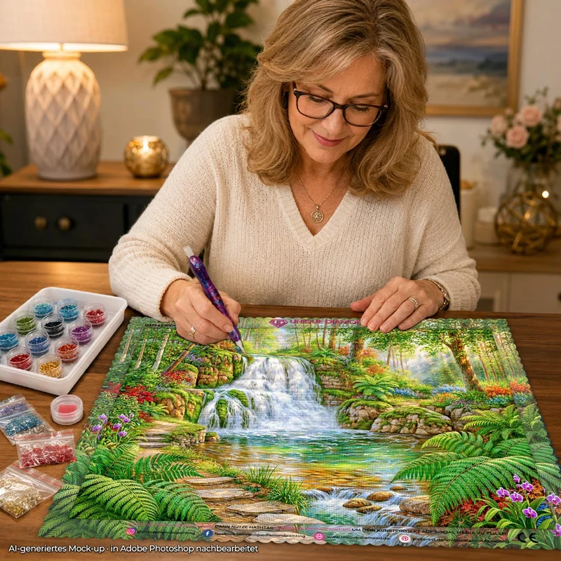 5D Diamond Painting – Verborgene Oase im Zauberwald