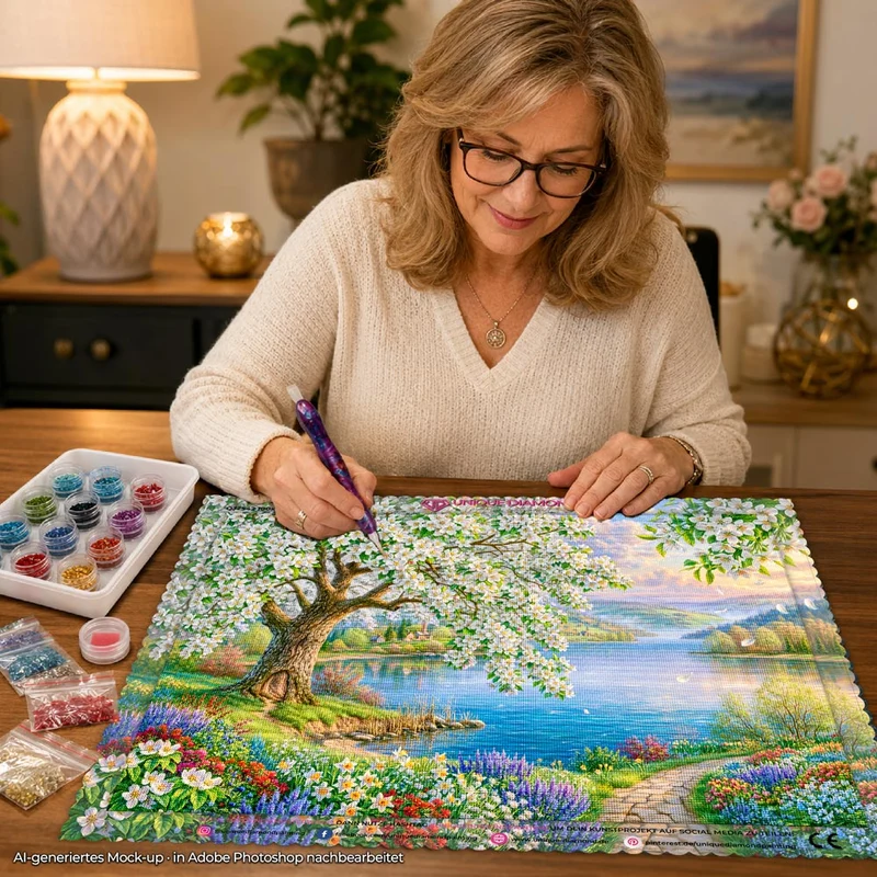 5D Diamond Painting – Blütenzauber am stillen See