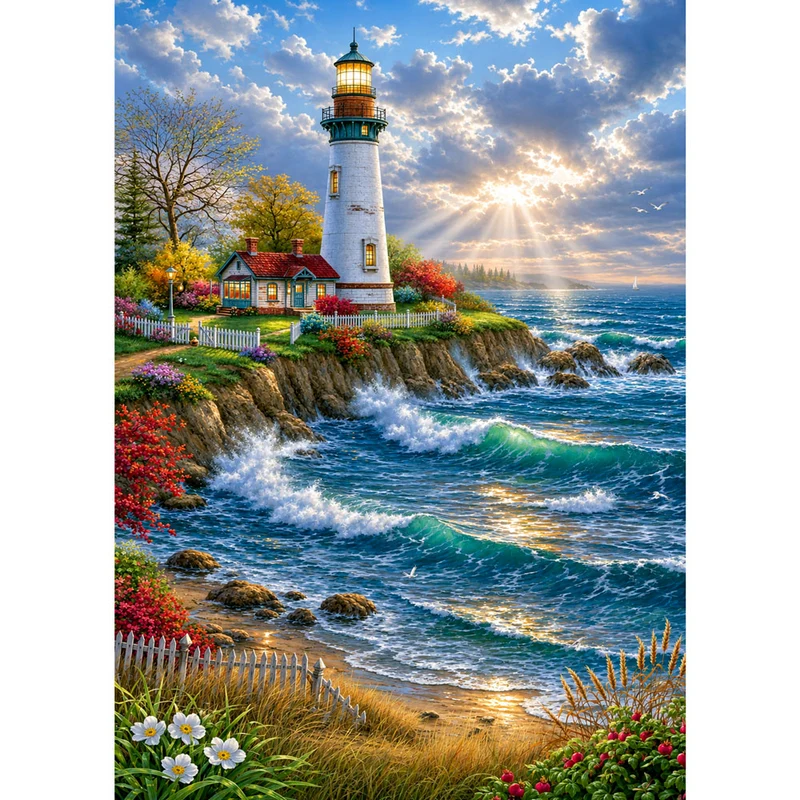5D Diamond Painting – Leuchtfeuer der Küstenträume