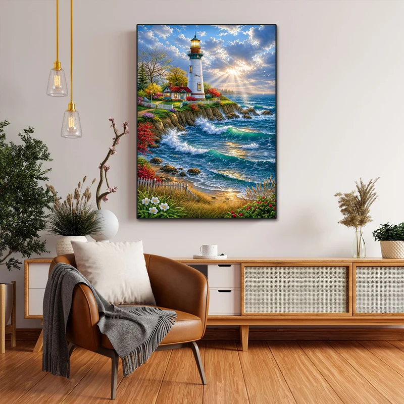 5D Diamond Painting – Leuchtfeuer der Küstenträume
