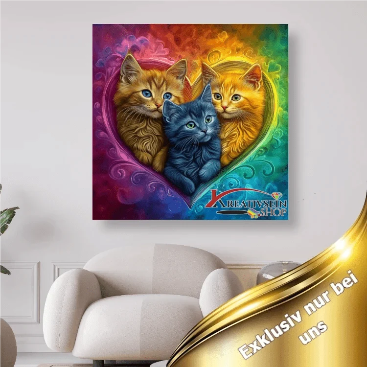 3 Kätzchen im Herz - 5D DIY Diamond Painting
