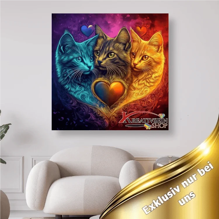 3 Katzen als Herz - 5D DIY Diamond Painting
