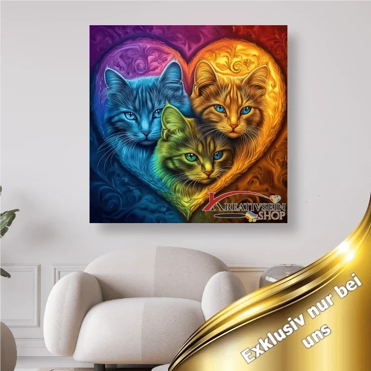 3 Katzen im Herz - 5D DIY Diamond Painting