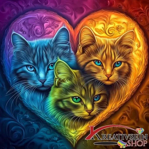 3 Katzen im Herz - 5D DIY Diamond Painting