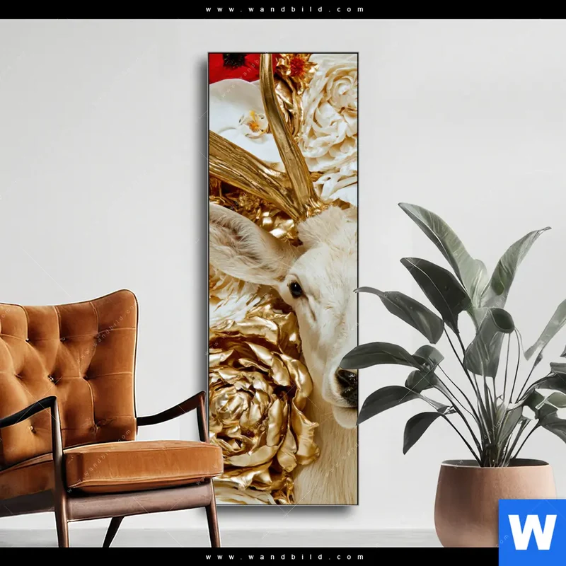 Wechselmotiv | Weißer Hirsch zwischen Rosen | Schmal