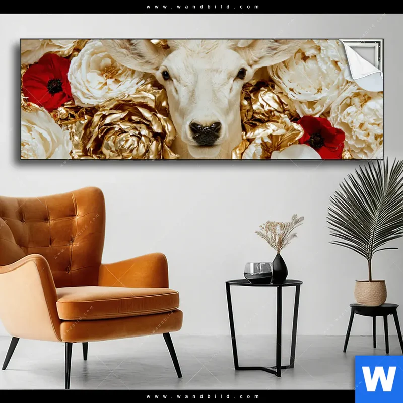 Spannbild | Weißer Hirsch zwischen Rosen | Panorama
