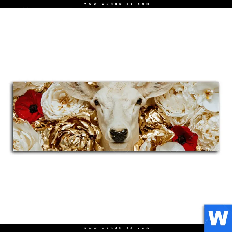 Spannbild | Weißer Hirsch zwischen Rosen | Panorama