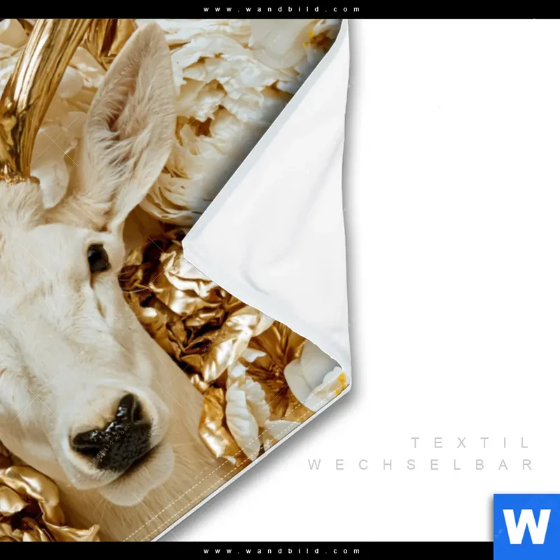 Wechselmotiv | Weißer Hirsch zwischen Rosen | Querformat