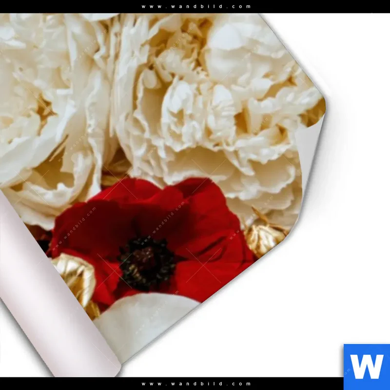 Poster | Weißer Hirsch zwischen Rosen | Panorama