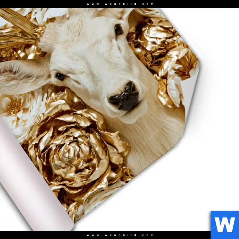 Poster | Weißer Hirsch zwischen Rosen | Quadrat