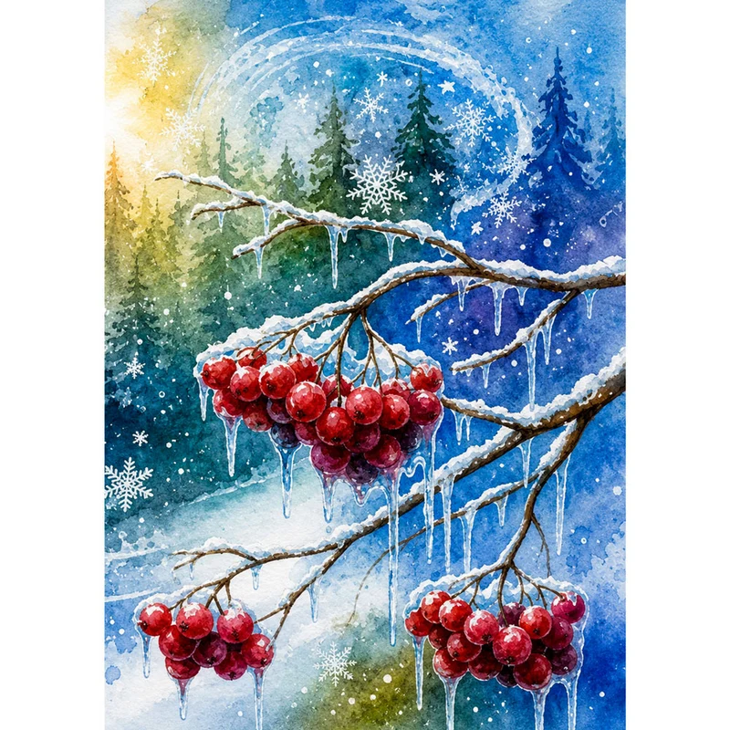 5D Diamond Painting – Rubine im Winterlicht