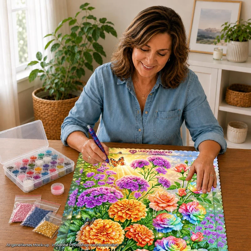 5D Diamond Painting – Farbenzauber im Blütenparadies