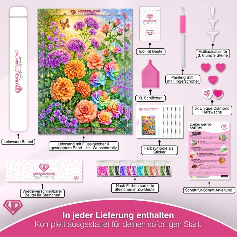 5D Diamond Painting – Farbenzauber im Blütenparadies