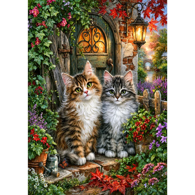 5D Diamond Painting – Zauberhafte Kätzchen am Gartentor