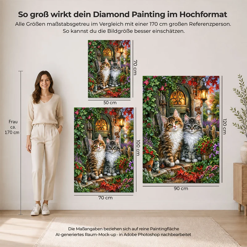 5D Diamond Painting – Zauberhafte Kätzchen am Gartentor