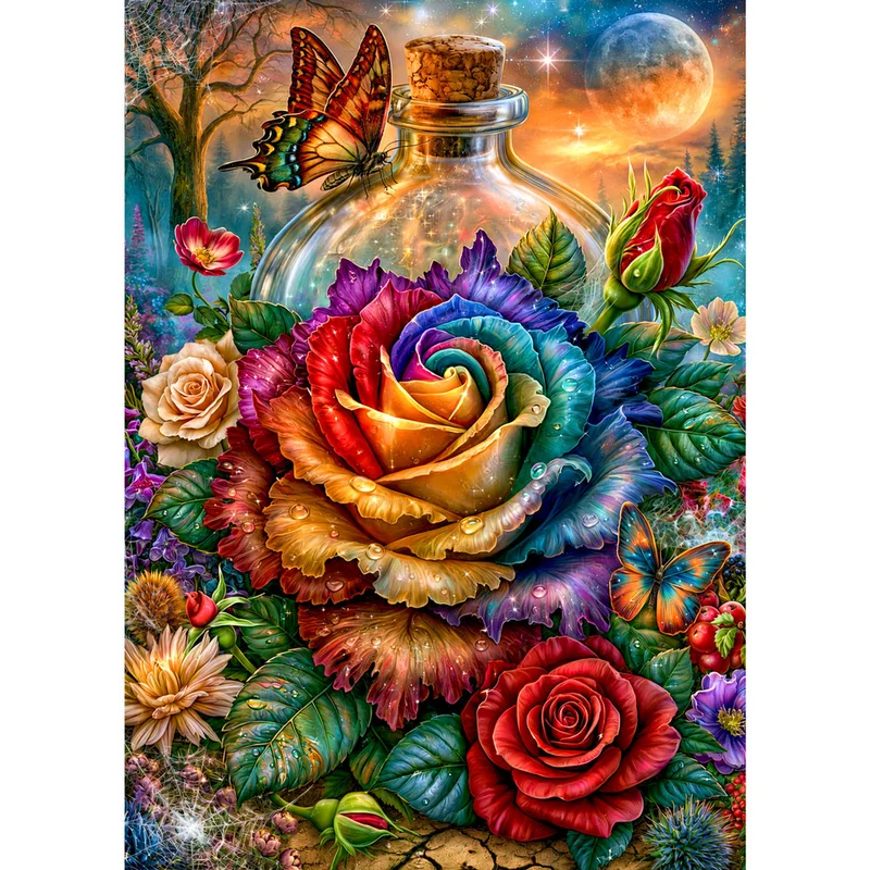 5D Diamond Painting – Regenbogenrose der Mondmagie